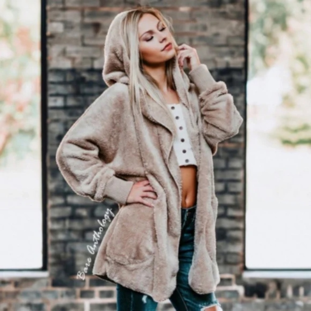 Cozy Open Front Pocket Hoodie Oversized Cardigan - Picture 3 of 5